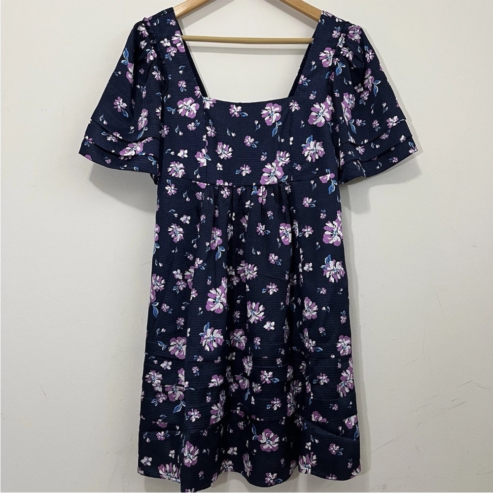 Draper James Mini Tiered Smocked Dress Womens XS Navy Floral Babydoll Sundress